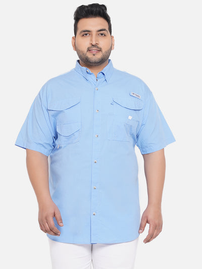 Columbia - Plus Size Men's Regular Fit Blue Cotton Solid Half Sleeve Casual Shirt Plus Size Shirts JupiterShop   