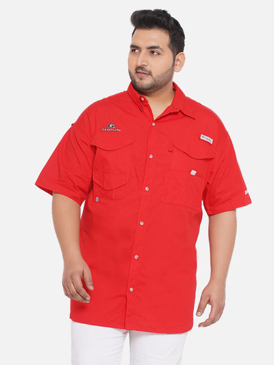 Columbia - Plus Size Men's Regular Fit Red Cotton Solid Half Sleeve Casual Shirt Plus Size Shirts JupiterShop   
