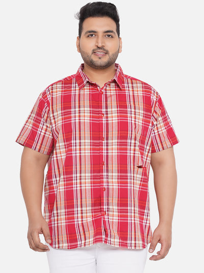Columbia - Plus Size Men's Regular Fit Red Cotton Checked Half Sleeve Casual Shirt  JupiterShop   